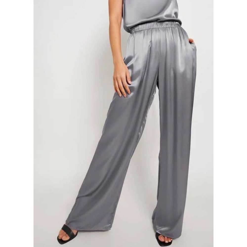 New!‎ NATION LTD Riviera Wide Straight Leg Pant Smoke Grey Metallic Silver M